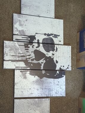 5 Piece Abstract Drip Skull Multi-Panel Wall Art - Silver & Black